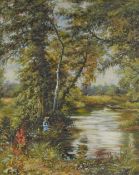 Harold J Foster (20th/21st century) oil on board, river scene with fisherman, signed and dated