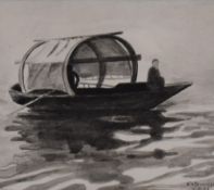 W.H Reynolds (late 19th/early 20th century) a monochrome watercolour depicting a Chinese Sampan,