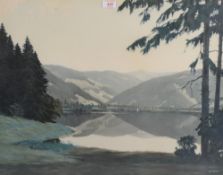 After Walter Merz (German 1897-1963) colour print, a view of Lake Titsee, Germany, within a