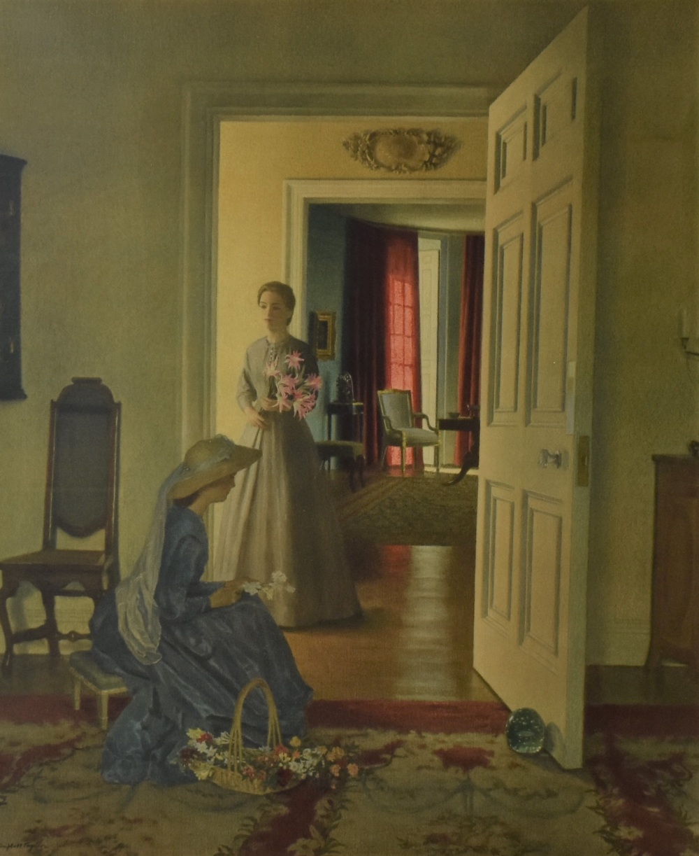 After Leonard Campbell-Taylor (British 1874-1969) a coloured print, interior scene with female