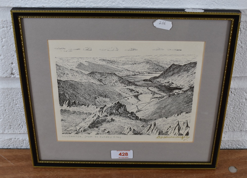 After Alfred Wainwright (British 1907-1991) monochrome print entitled 'Ullswater, from St Sunday - Image 2 of 3