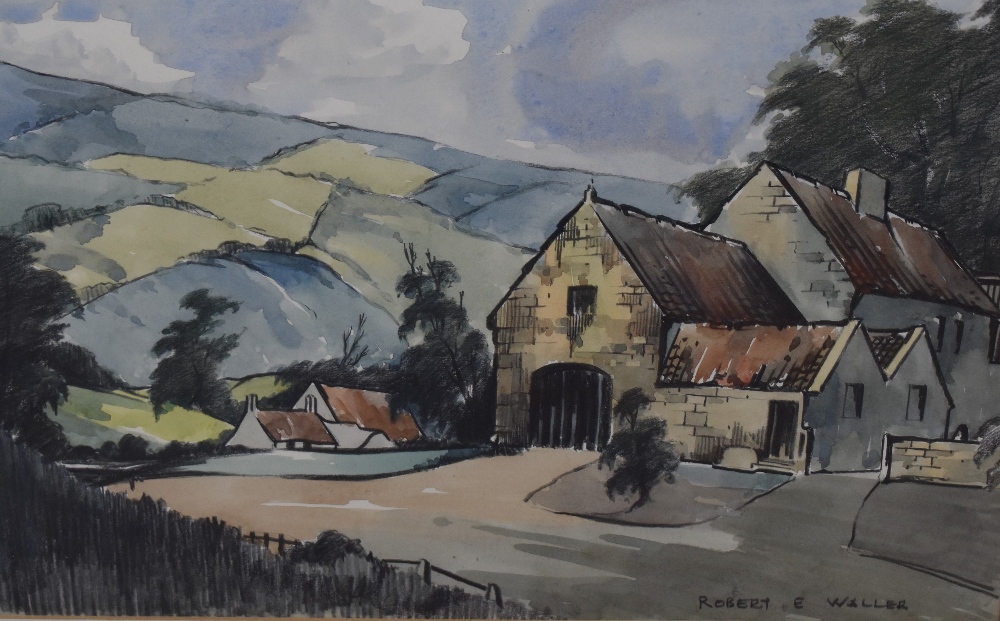 Robert E Waller (British 20th century) a pair of watercolours, rural farm settings, one signed lower