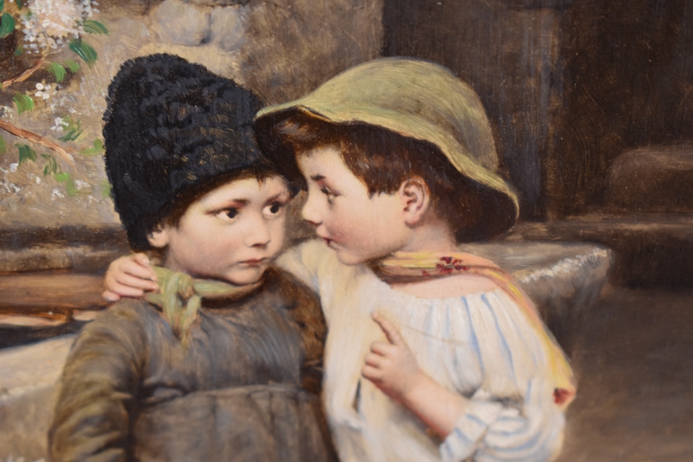 Marie (Mizzi) Wunsch (1862-1898) oil on mahogany panel 'Important Secret' or 'The Secret' a - Image 3 of 6