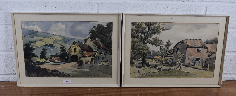 Robert E Waller (British 20th century) a pair of watercolours, rural farm settings, one signed lower - Image 3 of 3