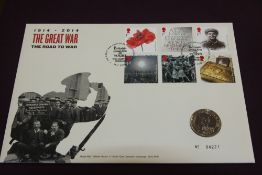 GB 2014 THE GREAT WAR, FIRST DAY NUMISMATIC COVER WITH £2 ENCAPSULATED Fine cover with set of 6
