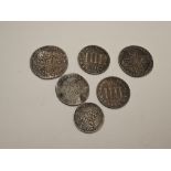 Six GB Silver Coins, James II 1687 Four Pence x2, George IV 1822 Anchor Quarter Dollar, George II