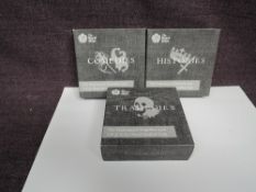 Three Royal Mint 2016 £2 Silver Proof Piedfort Coins in cases and outer card boxes, Histories,