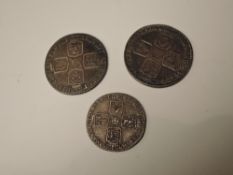 Three George II Silver Coins, 1758 Shilling, 1745 Lima and 1757 Sixpence
