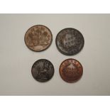 Four Commonwealth Coins, St Helena 1821 Half Penny, Sarawak 1863 1 Cent, Sarawak 1863 Half Cent