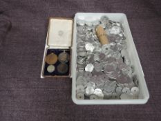 A collection of British National Transport Tokens, 1914 Half Crown, two WW1 Medals to 76995 GNR.H.