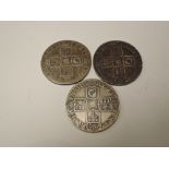 Three Queen Anne Silver Shillings, 1707, 1709 and 1711