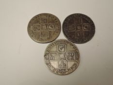 Three Queen Anne Silver Shillings, 1707, 1709 and 1711