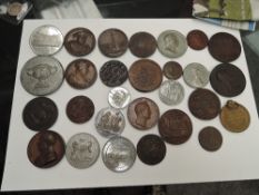 A collection of mainly Copper/Bronze Medallions including Napoleon, Edward IV, Elizabeth I, Henry