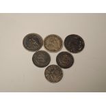 Six USA Silver Coins, 1814 Dime (10C), 1841 Dime, 1852 Dime, 1838 Half Dime x2 and 1834 Half Dime