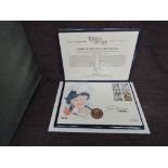 A Queen Elizabeth II Royal Mint 2002 Gold 1oz 5 Pound Coin on large hand painted Life & Times of the