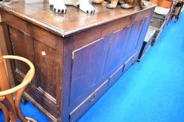 A Period oak coffer , having three drawers to base, width approx. 140cm, height 80cm, depth 52cm