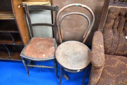 A traditional bentwood chair and a Victorian bedroom chair with ply seat