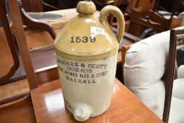 A Stoneware flagon, printed for Brookes and Scott, Walsall