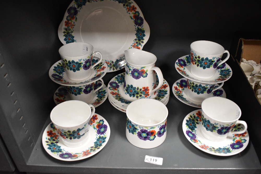 A selection of Elizebethan bone china 'Ascot' comprising; cups and saucers, plates and jug.