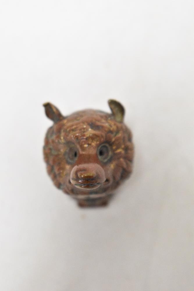 A 19th century patinated copper fox head vesta case, AF. - Image 3 of 3