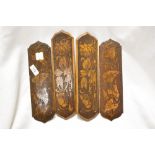Two pairs of Victorian Arts and Crafts poker worked finger or door plates in art nouveau designs.