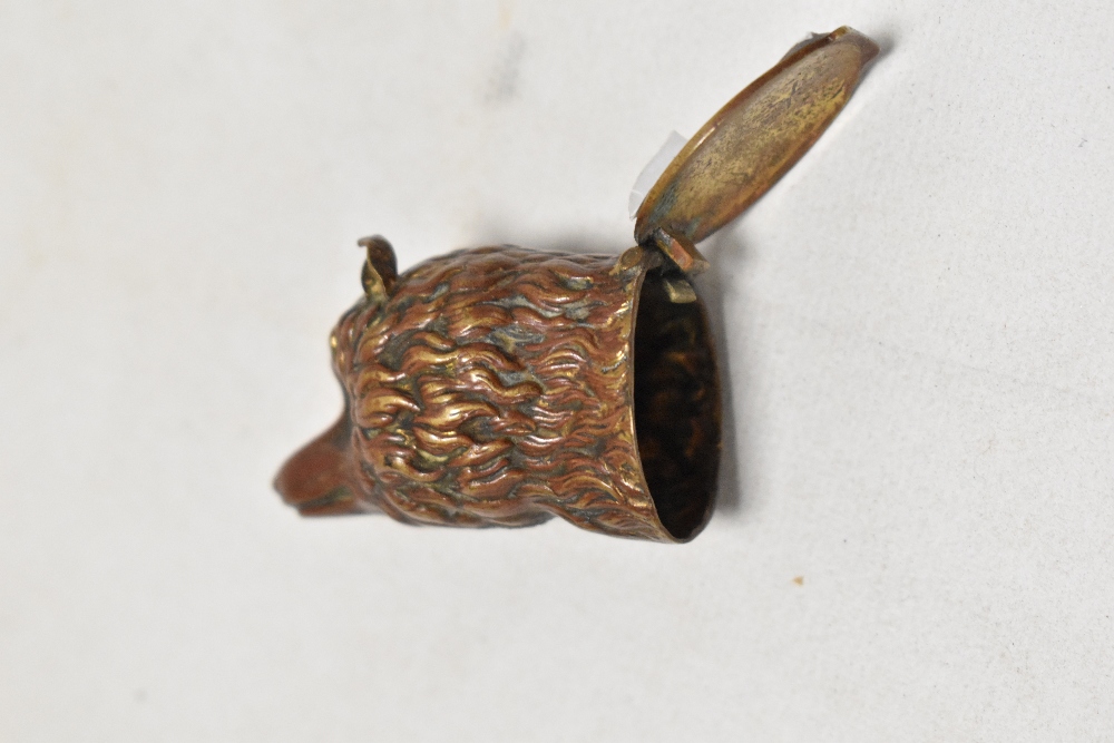 A 19th century patinated copper fox head vesta case, AF. - Image 2 of 3