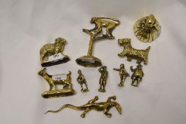 A selection of miniature brass animal and figure ornaments.