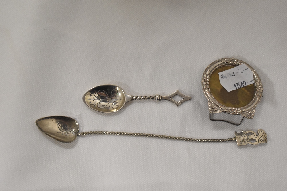 A small collection of HM silver items including a small straining spoon marked JM and table salts. - Image 2 of 3