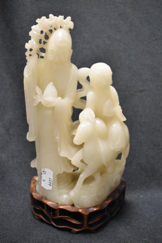 Three 20th century Chinese soap stone carved ornaments of fine detail, including two figure groups - Image 2 of 8