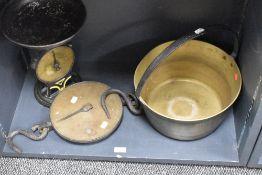 Two sets of early 20th century Salter scales including No.20T and No.50 with a brass cast jam pan.
