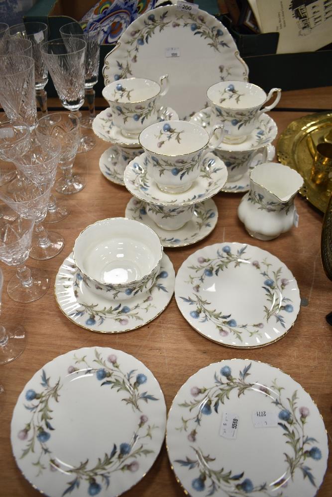 A selection of Royal Albert 'Brigadoon' tea wares, comprising; plates, cups and saucers, jug and