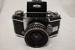 An Ihagee Exakta camera with Carl Zeiss Jena Pancolar 2/50 lens and Ihagee extention tube kit as