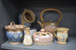 A selecion of vintage Aysgarth studio pottery kitchen wares including teapot, salt pig and egg