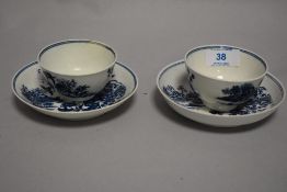 A pair of 1st period Worcester tea bowls and saucers in the Mansfield pattern. In very fine