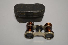 A pair of early 20th century opera glasses having painted metal frames with case.