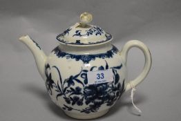 A 1st period Worcester Mansfield pattern teapot with cover in exceptional condition.