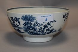 An 18th century 1st period Worcester blue and white wear slop bowl bearing blue crescent mark to