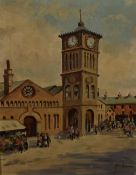 James Brindle (British 1893-1977) oil on board, The Clock Tower, King William Street (Market