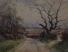 W. Milne (British 19th/20th century) watercolours, an autumnal country lane, signed W. Milne lower