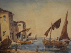 Van Meer, (20th century), an oil painting, Mediterranean sea port, signed, 45 x 60cm, golden oak