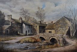 J.G Smith (contemporary) oil on canvas, autumnal hamlet with stream and ford, signed and dated
