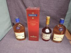 Four mixed size bottles of Cognac, Martell VSOP Medaillon 40% vol, 70cl in card box, Hennessy Very