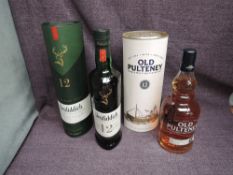 Two bottles of Single Malt Scotch Whisky, Glenfiddich 12 Year Old 40% vol, 70cl and Old Pultney 12