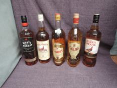 Five bottles of Blended Scotch Whisky, The Famous Grouse x2, William Grants x2 and Whyte & Mackay,