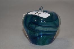 An Adrian Sankey apple-form glass paperweight, engraved 'Michael's Nook Grasmere Christmas 1993'