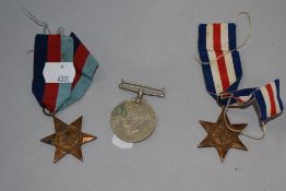 A group of three WWII British military medals, comprising 1939-1945 medal, the 1939-45 star and