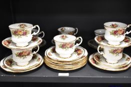 A collection of cups and saucers, Elizabethan 'English Gardenn' in the style of Royal Albert.
