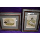 A pair of vintage signed prints of country side lanes.