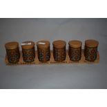 Six Hornsea pottery 'Bronte' spice jars, in possibly associated wooden rack.