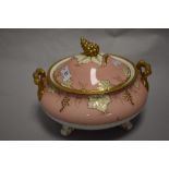 A modern Royal Crown Derby lidded tureen having pink, white and gilt design with grape vine